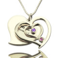 Personalised Couples Birthstone Heart Name Necklace Personalised couples birthstone heart name necklace with two intertwined hearts
