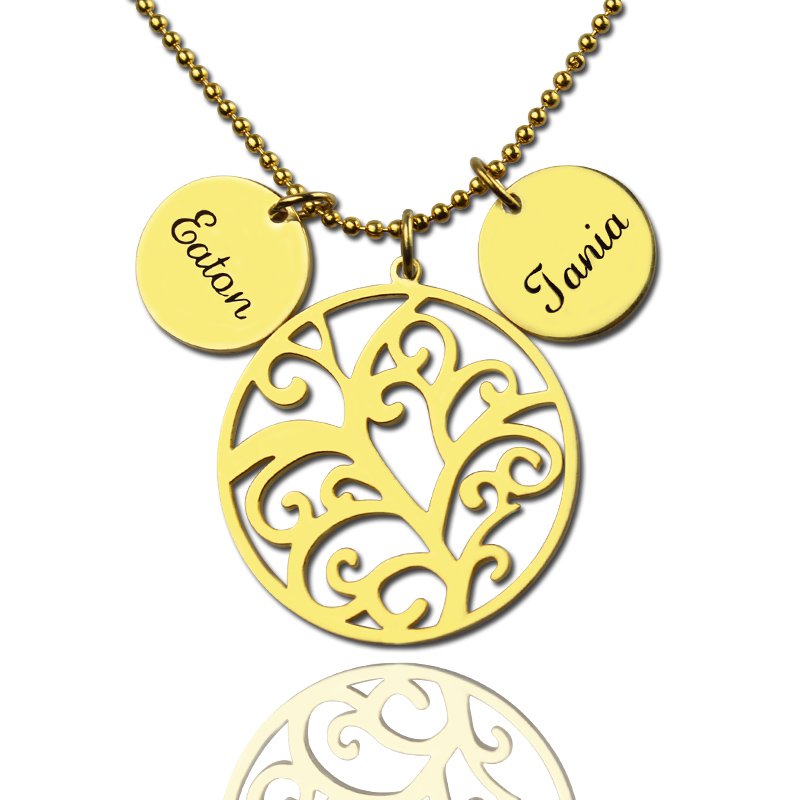 Personalized family tree necklace with name charm for Mom