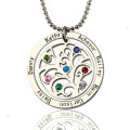 Personalised family tree necklace with engraved names and birthstones