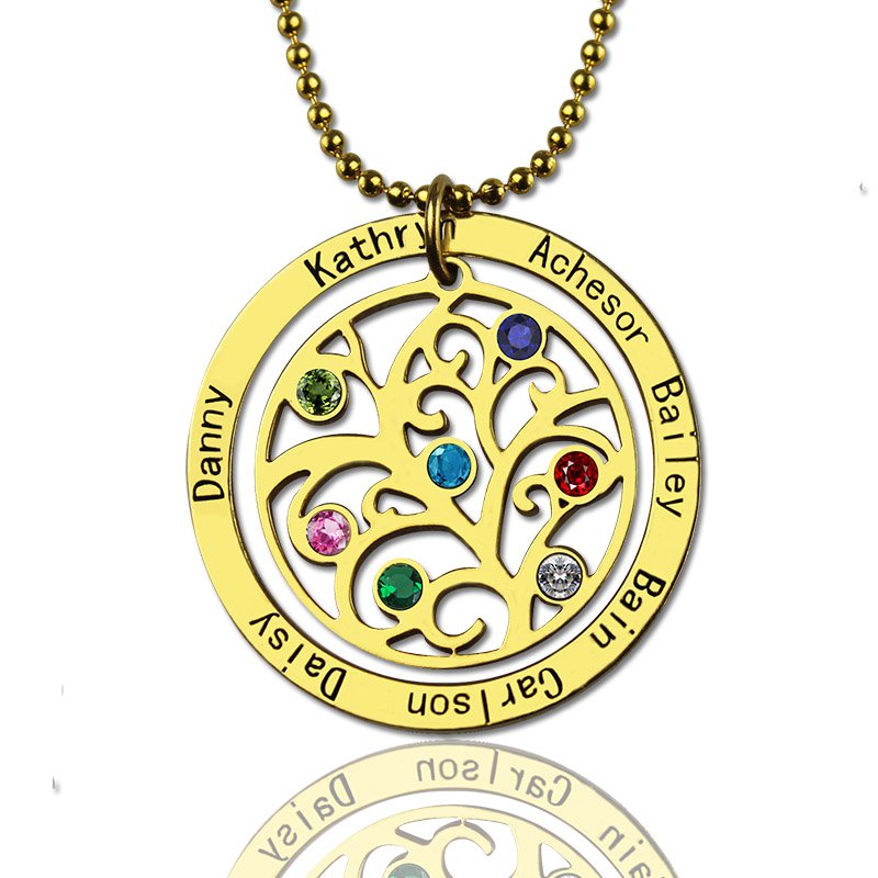 Family Tree Birthstone Necklace with Names Family Tree Birthstone Necklace with Names product image