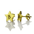 Star stud initial earrings in gold