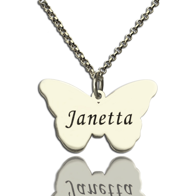 Personalised Butterfly Pendant Name Necklace Personalised sterling silver butterfly pendant name necklace