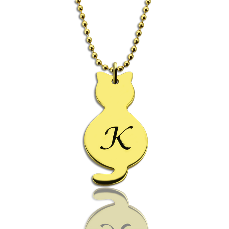 Gold Over Cat Initial Pendant Necklace Gold over cat initial pendant necklace