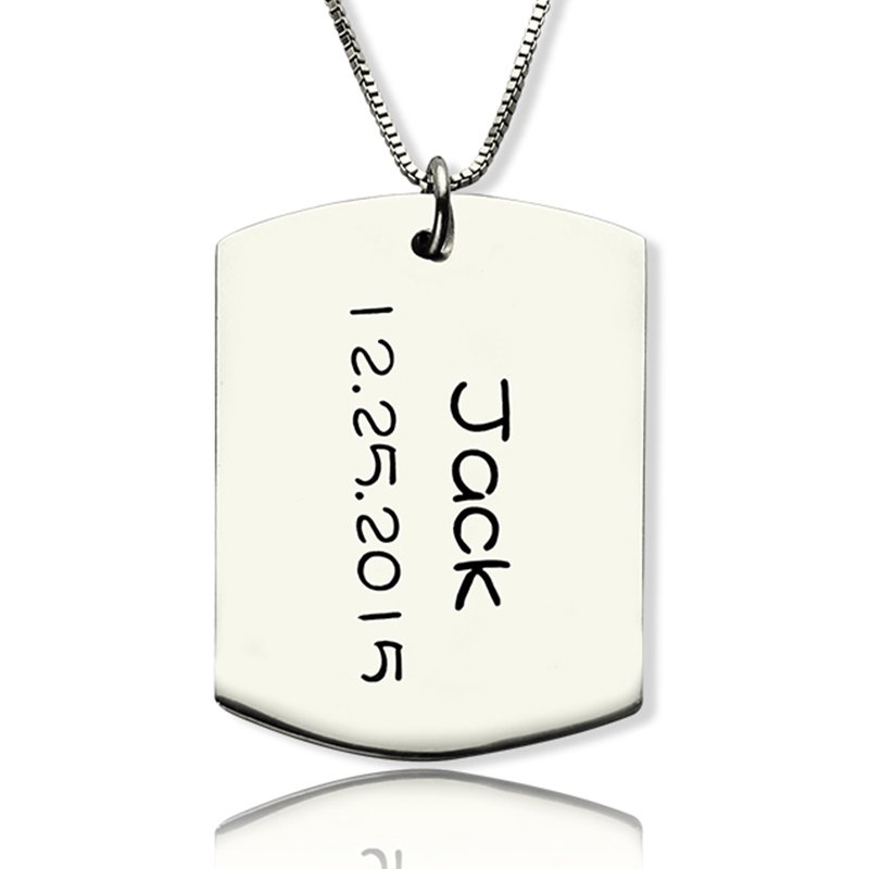 Personalised ID dog tag bar pendant with name and birth date engraving