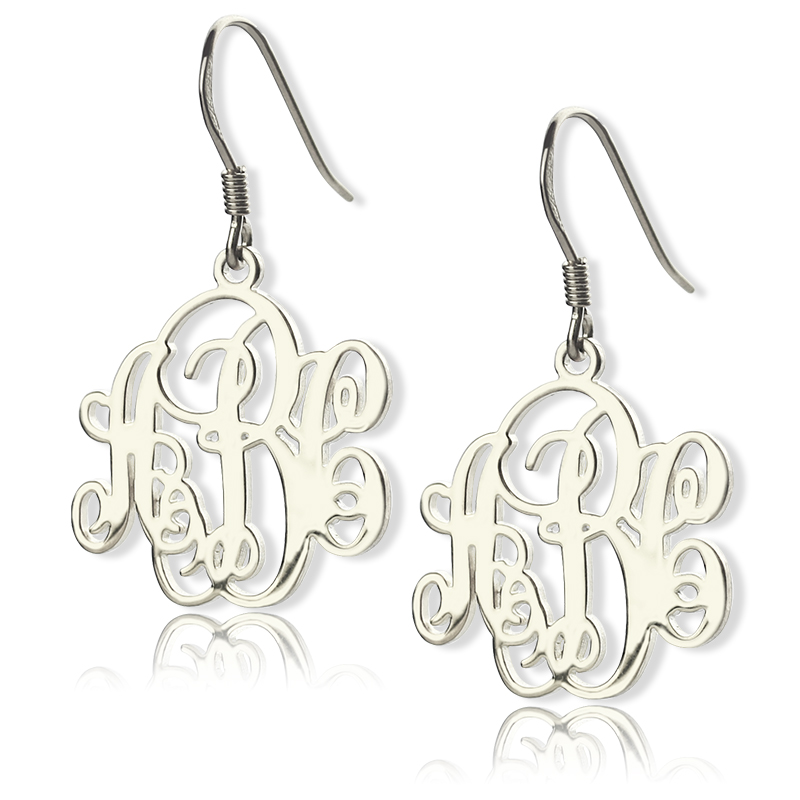 Sterling Silver Script Monogram Earrings Sterling silver script monogram earrings with personalised initials