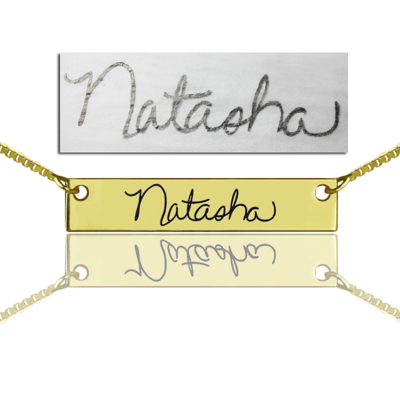 Personalised handwriting signature bar necklace