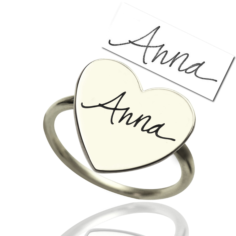 Personalised Handwriting Signature Ring Personalised handwriting signature ring with heart detail