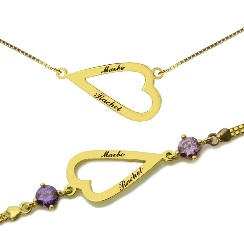 Open Heart Engraved Name Necklace and Bracelet Set Open heart engraved name necklace and bracelet set