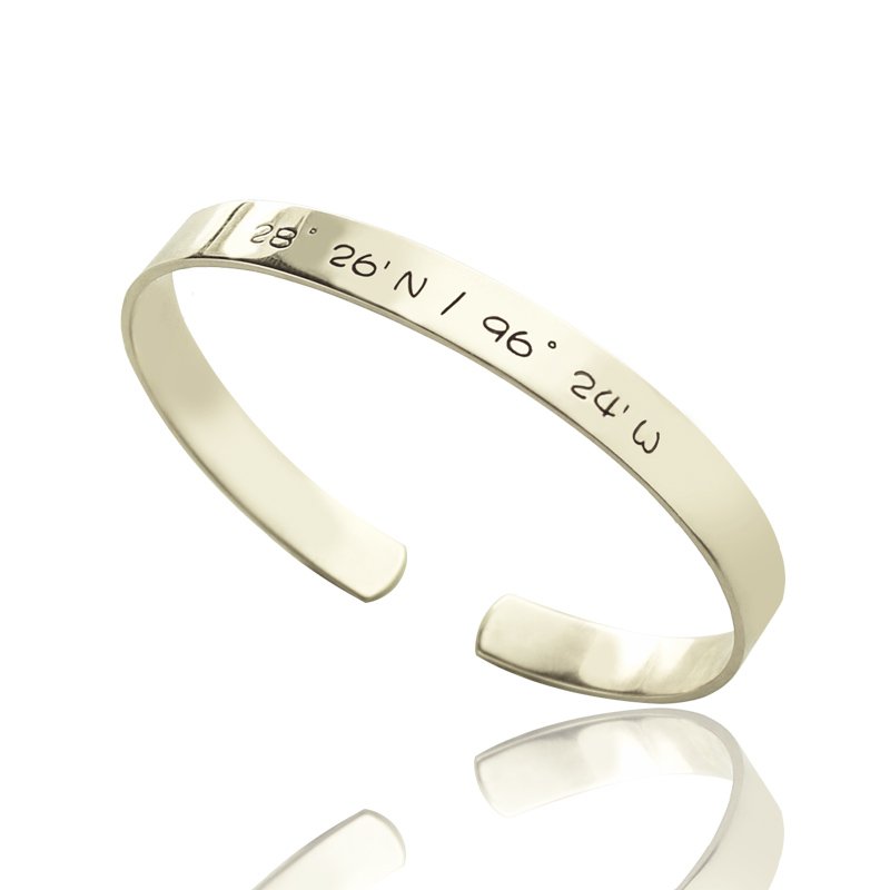 Personalised latitude and longitude coordinate cuff bangle bracelet