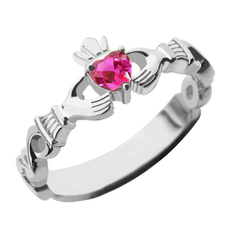 Personalised Claddagh birthstone name ring