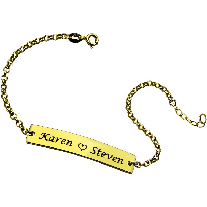 Engraved Couple Bar Bracelet Personalised couple bar bracelet with engraved name and heart