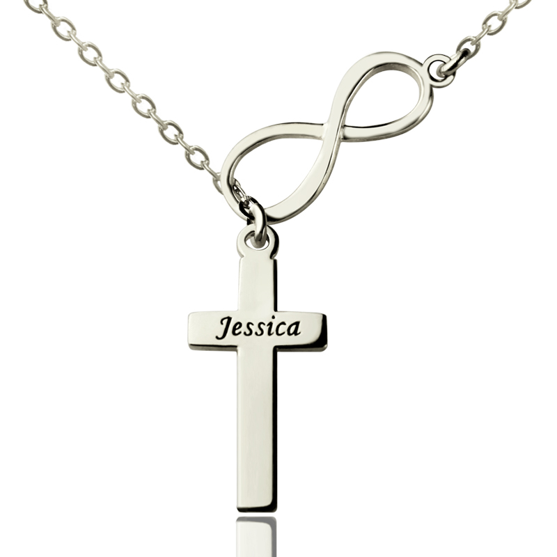 Infinity Cross Name Necklace in Sterling Silver Personalised infinity cross name necklace in sterling silver