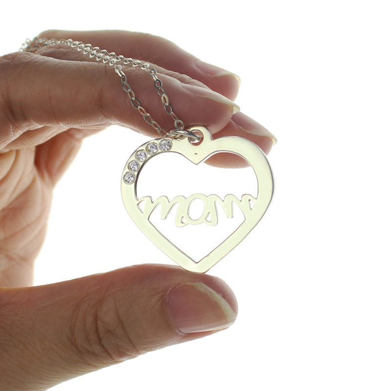 Mother's birthstone heart necklace detail view