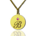Engraved initial and birthstone disc charm necklace product image