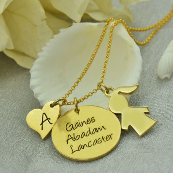 Family Names Pendant For Mother With Kids Charm In 18ct Gold Plated Family Names Pendant For Mother With Kids Charm In 18ct Gold Plated