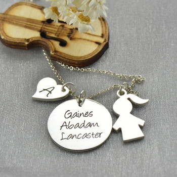 Mother Necklace Gift With Kids Name Charm Sterling Silver Mother Necklace Gift With Kids Name Charm Sterling Silver