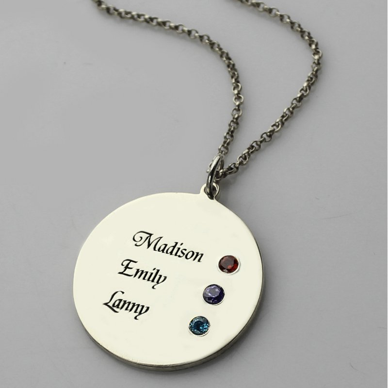 Grandma's Disc Birthstone Necklace Grandma's disc birthstone necklace with engraved family names