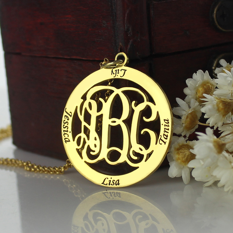 Family monogram name necklace detail