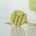 Personalised disc birthstone family names necklace detail