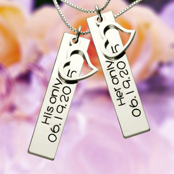 Personalised Couple Bar Necklace with Name Date Silver
