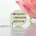 Personalised silver disc necklace with engraved names and birthstones