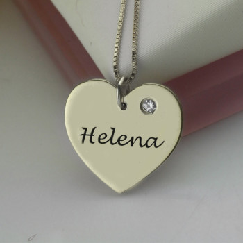 Sterling Silver Simple Heart Name Necklace with Birthstone Sterling Silver Simple Heart Name Necklace with Birthstone