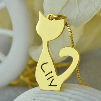 Custom Cat Name Pendant Necklace 18ct Gold Plated Over Custom Cat Name Pendant Necklace 18ct Gold Plated Over