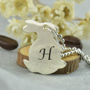 Personalised Rabbit Initial Charm Pendant Sterling Silver Personalised Rabbit Initial Charm Pendant Sterling Silver