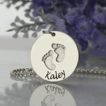 Memory Baby Footprints Name Necklace Sterling Silver Memory Baby Footprints Name Necklace Sterling Silver