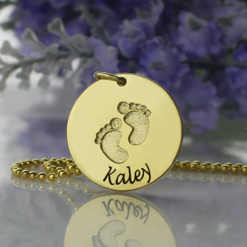 Personalised Baby Footprints Name Necklace 18ct Gold Plated Personalised Baby Footprints Name Necklace 18ct Gold Plated