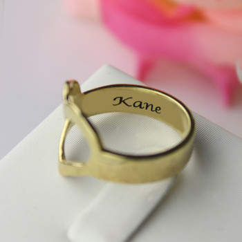 Custom Heart Couple's Promise Ring With Name Gold Plated Silver Custom Heart Couple's Promise Ring With Name Gold Plated Silver