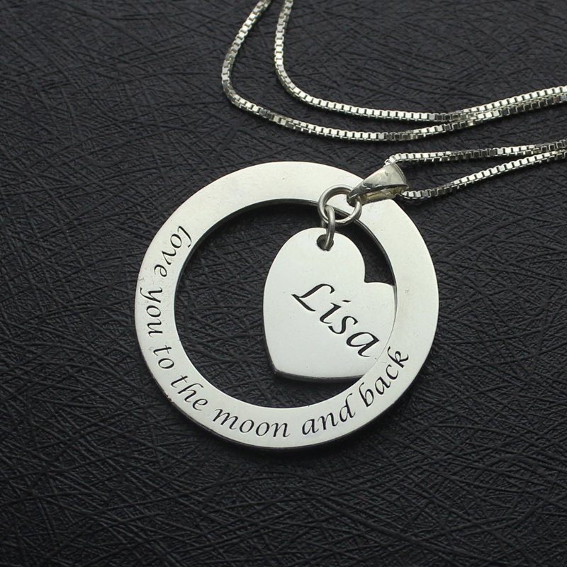 Custom Promise Necklace with heart and disc pendant