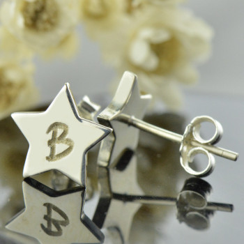 Personalised Star Stud Initial Earrings In Silver Personalised Star Stud Initial Earrings In Silver