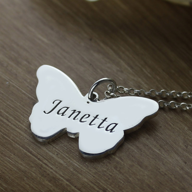 Personalised Butterfly Pendant Name Necklace Personalised sterling silver butterfly pendant name necklace