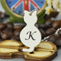 Personalised tiny cat initial pendant necklace, gallery view