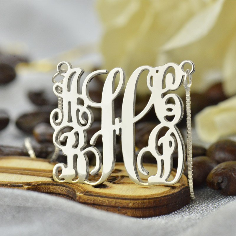 Custom five-initial family monogram necklace in sterling silver