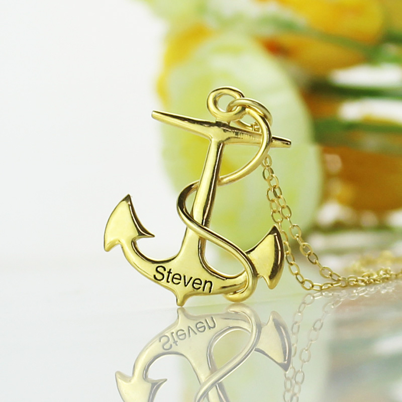 Engraved Anchor Necklace Detail Personalised engraved anchor name necklace detail
