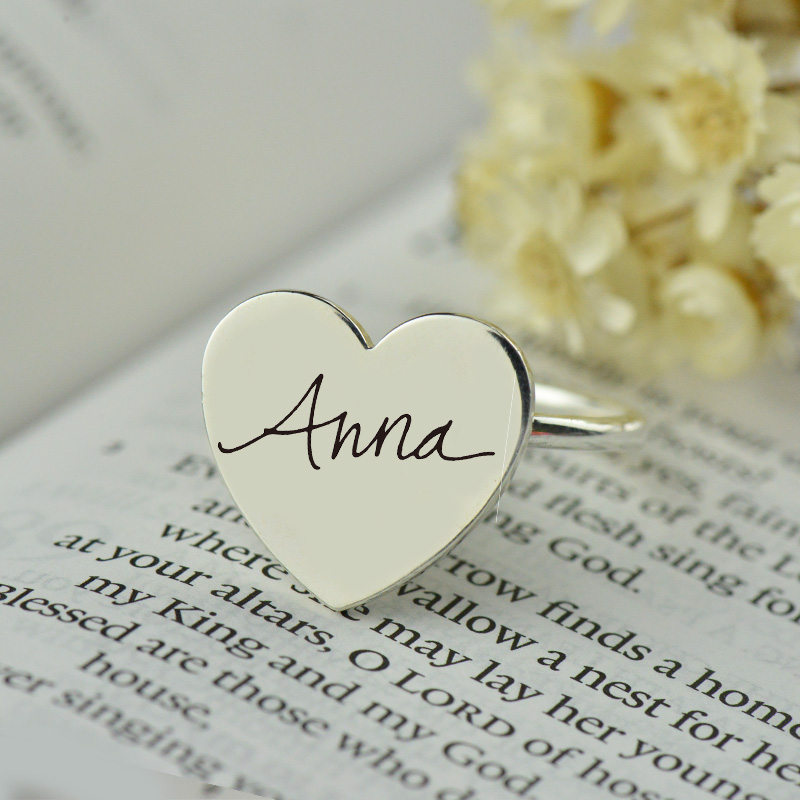 Personalised Handwriting Signature Ring Personalised handwriting signature ring with heart detail
