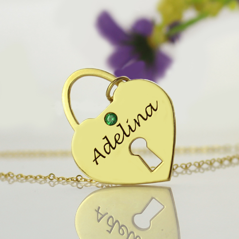 Gallery image of the personalised heart lock name necklace