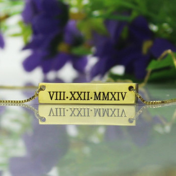Personalised Roman Numeral Bar Necklace 18ct Gold Plated Personalised Roman Numeral Bar Necklace 18ct Gold Plated