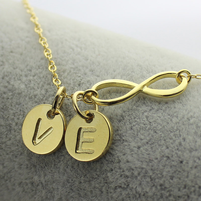 Infinity necklace with disc initial charm product image
