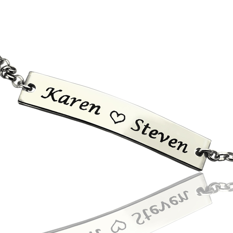Engraved sterling silver name bar bracelet