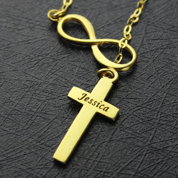 Infinity Symbol Cross Name Necklace 18ct Gold Plated Infinity Symbol Cross Name Necklace 18ct Gold Plated