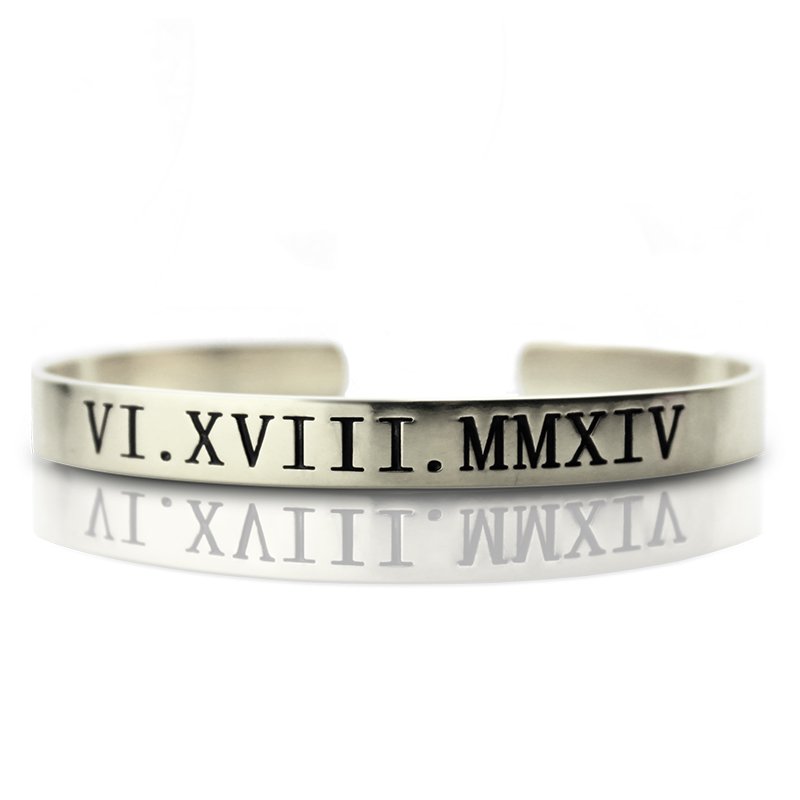 Personalised Roman numeral date cuff bracelet