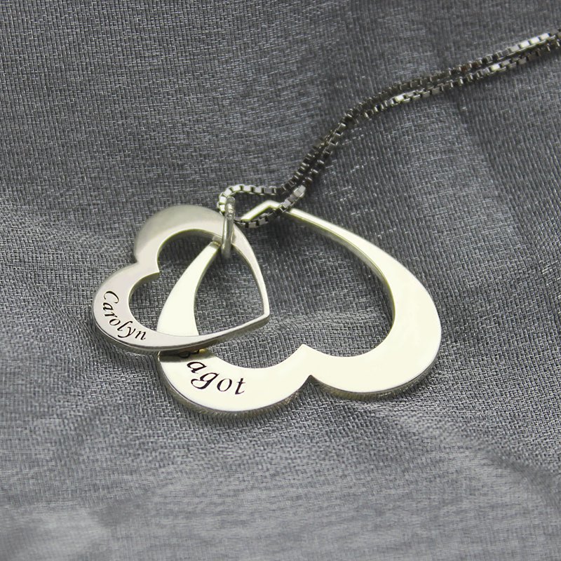 Personalised double heart pendant necklace with names