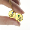 Engraved initial and birthstone disc charm necklace product image