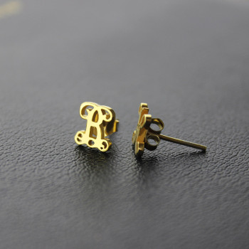 Single Monogram Stud Earrings 18ct Gold Plated Single Monogram Stud Earrings 18ct Gold Plated