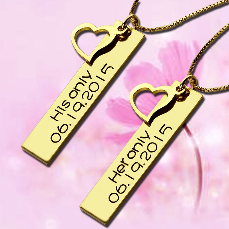 Engraved Name and Date Bar Necklace Personalised couples bar necklace detail view