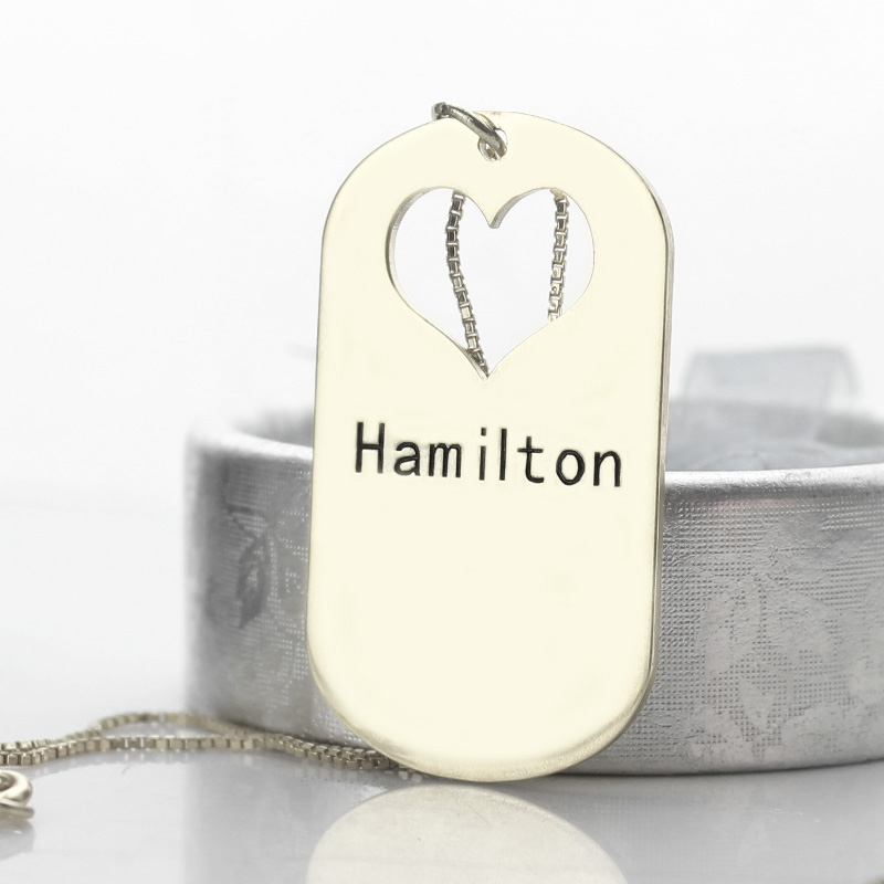 Couples Name Dog Tag Necklace Set Couples name dog tag necklace set with cut-out heart