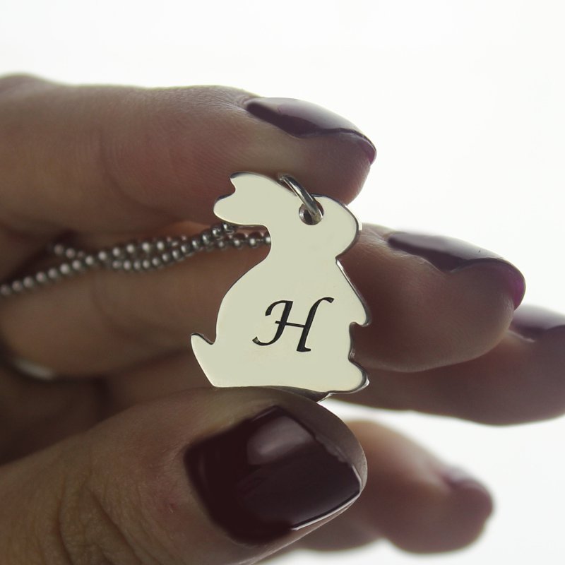 Rabbit Initial Charm Pendant Detail Personalised rabbit initial charm pendant necklace detail